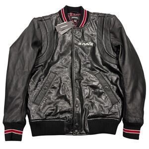 R17 DIESEL Men's Leather L Billy Bomber Jacket Black Size Medium